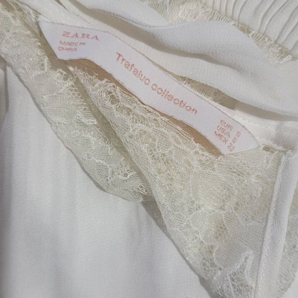 ZARA White Sleeveless Chiffon and Lace Women's Flare Top Size Small - Picture 7 of 7
